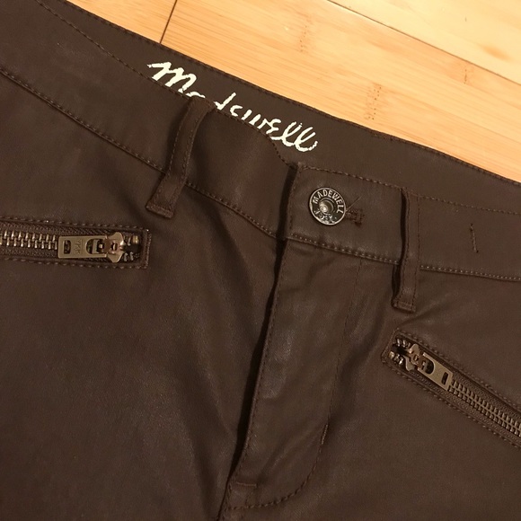 Madewell skinny coated motorcycle jeans in brown - Picture 4 of 7